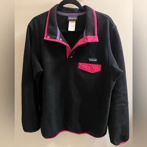 Patagonia Women's Synchilla Snap T Black Fleece with Pink Piping and Accents